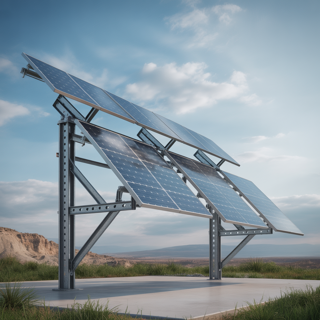 Support réglable en métal pour panneaux solaires multiples en extérieur sous ciel clair