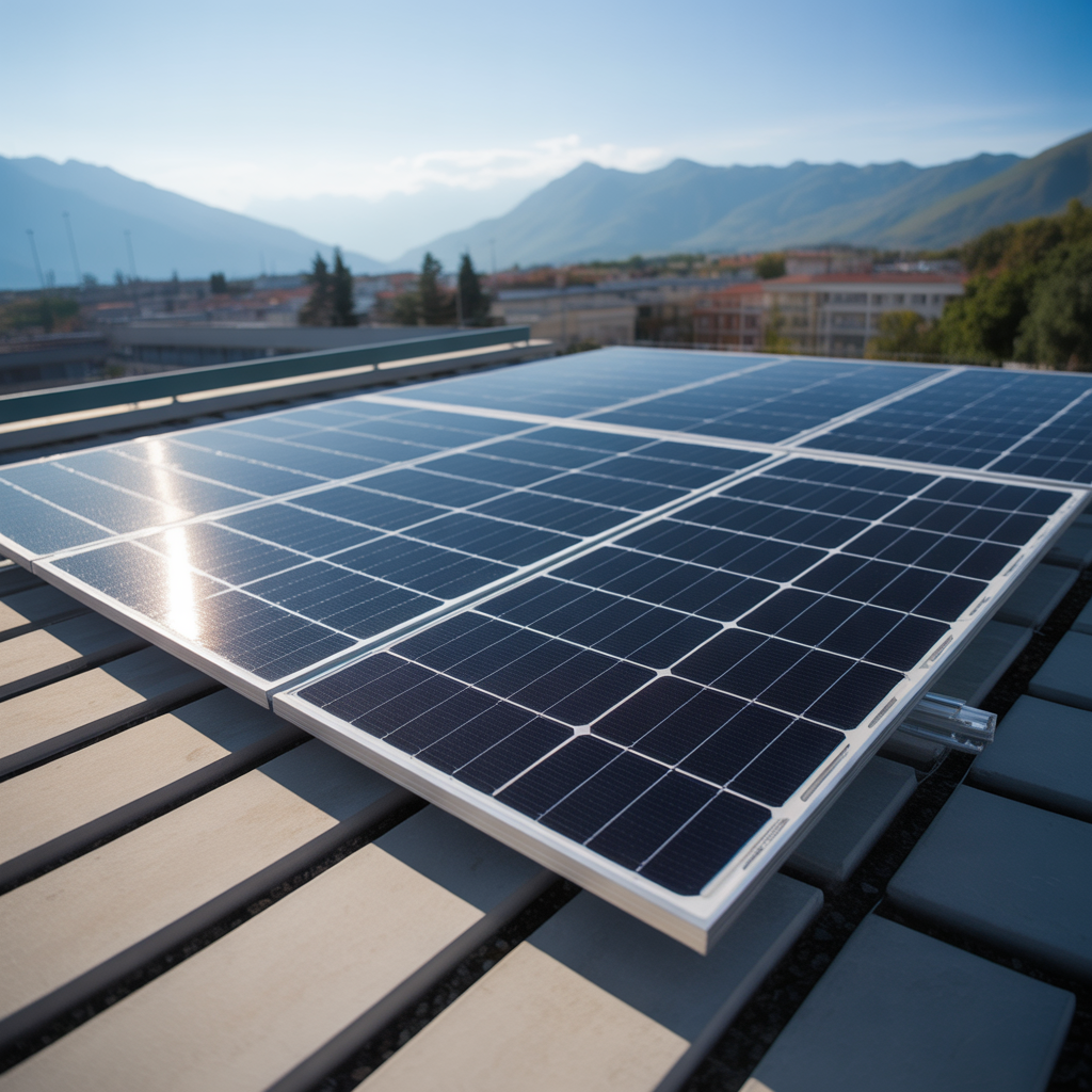 Panneau solaire monocristallin de 1000 watts installé sur un toit sous un ciel dégagé