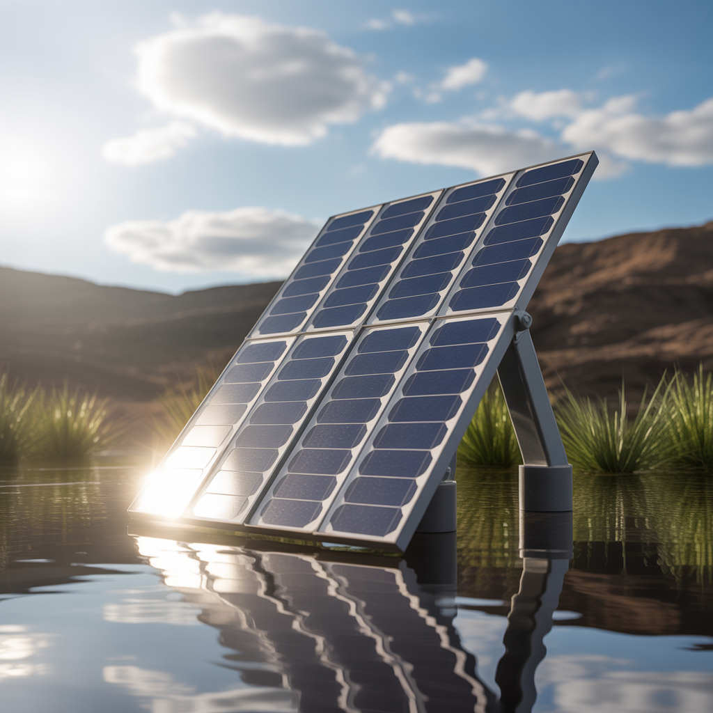 Panneau solaire bifacial en extérieur captant lumière directe et reflet au dos