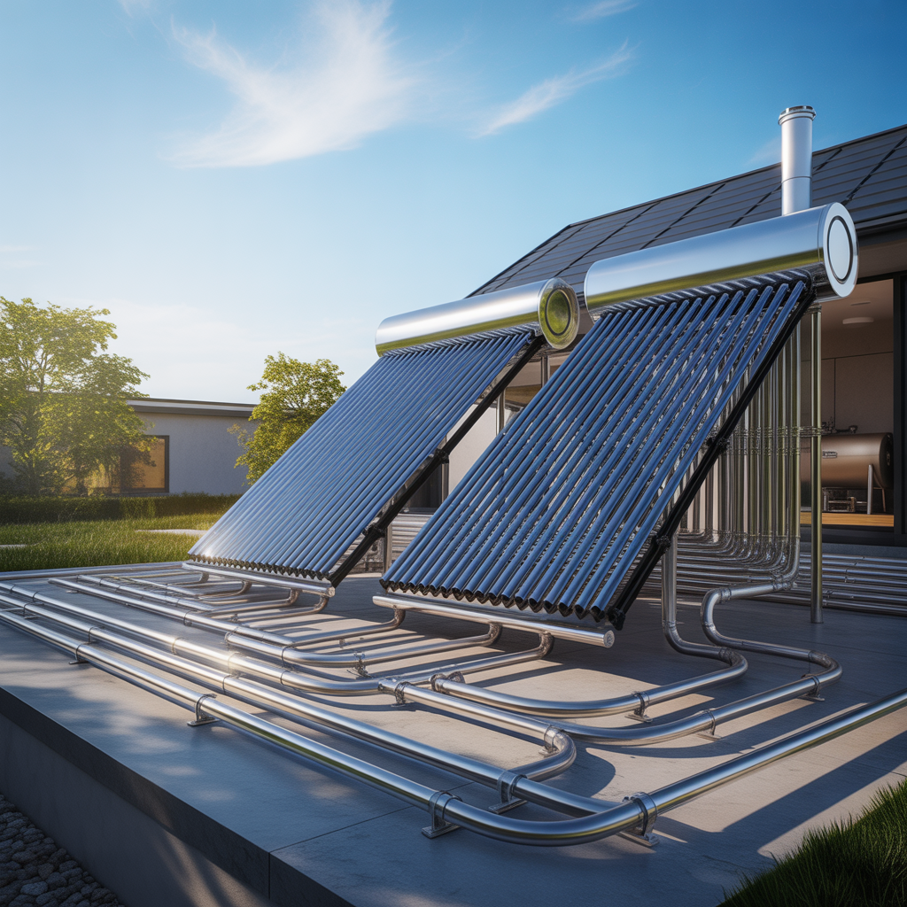 Panneaux solaires thermiques sur le toit d'une maison moderne avec un ciel bleu clair