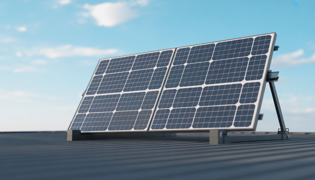 Panneau solaire monocristallin de 500W installé sur un toit moderne avec ciel dégagé